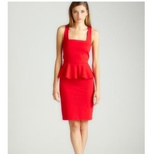 Vivienne Tam Red Dress Peplum Skirted Drop Waist  Square Neckline size large